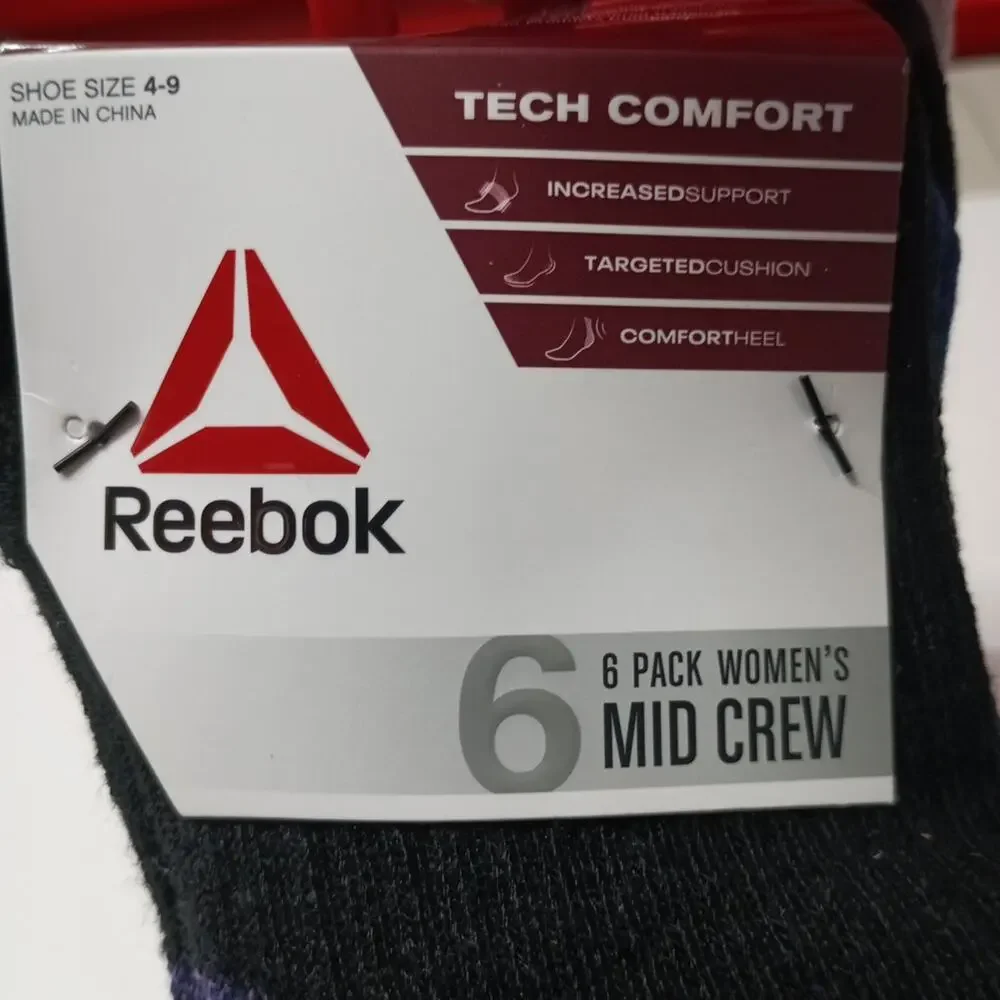 Reebok Tech Comfort Target Cushion Mid Crew Women's Socks Size 4-9 6 Pair Assort